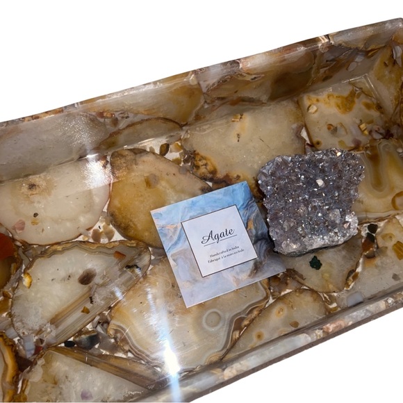 Agate geode tray crystals rocks handmade rectangular brown tan healing dish - Picture 4 of 10